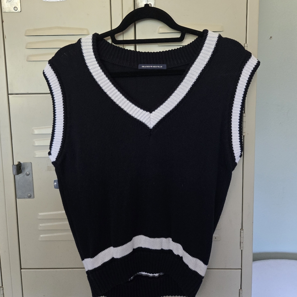Brandy Melville Navy and White Sweater Vest